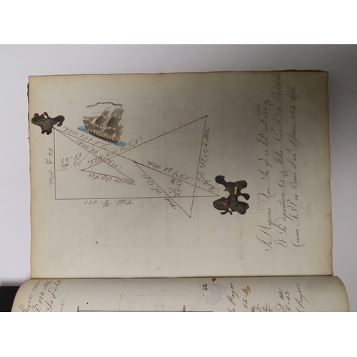 233 - CADET'S WORKBOOK BY PHILIPE ROUET, CIRCA 1787
with 29 hand-coloured drawings of ships (of varying si... 