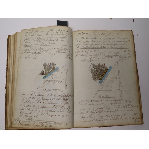 233 - CADET'S WORKBOOK BY PHILIPE ROUET, CIRCA 1787
with 29 hand-coloured drawings of ships (of varying si... 