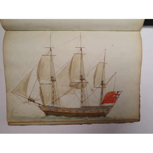 233 - CADET'S WORKBOOK BY PHILIPE ROUET, CIRCA 1787
with 29 hand-coloured drawings of ships (of varying si... 