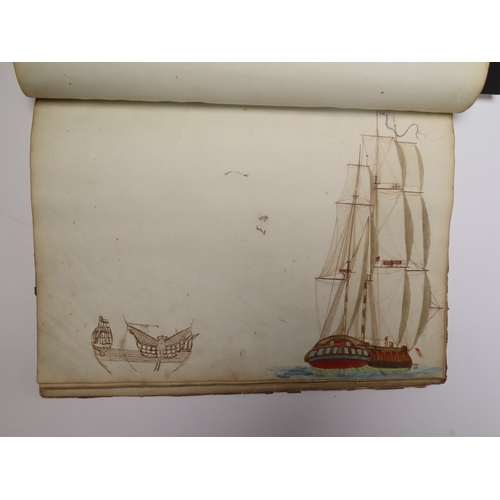 233 - CADET'S WORKBOOK BY PHILIPE ROUET, CIRCA 1787
with 29 hand-coloured drawings of ships (of varying si... 