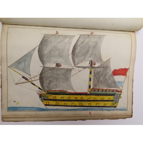 233 - CADET'S WORKBOOK BY PHILIPE ROUET, CIRCA 1787
with 29 hand-coloured drawings of ships (of varying si... 