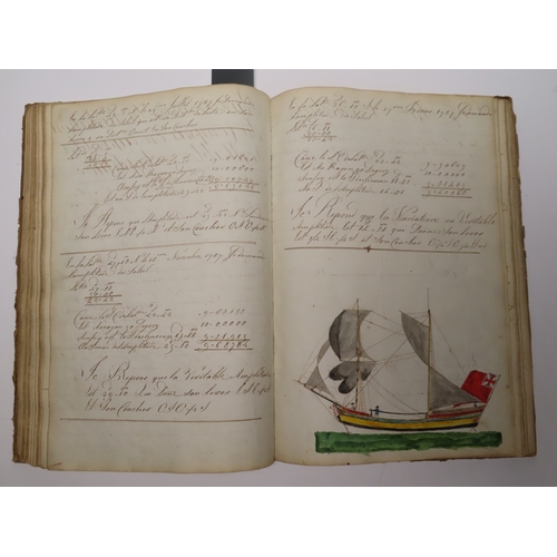 233 - CADET'S WORKBOOK BY PHILIPE ROUET, CIRCA 1787
with 29 hand-coloured drawings of ships (of varying si... 