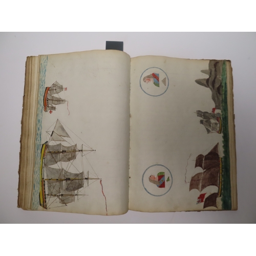 233 - CADET'S WORKBOOK BY PHILIPE ROUET, CIRCA 1787
with 29 hand-coloured drawings of ships (of varying si... 