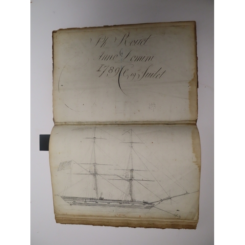 233 - CADET'S WORKBOOK BY PHILIPE ROUET, CIRCA 1787
with 29 hand-coloured drawings of ships (of varying si... 