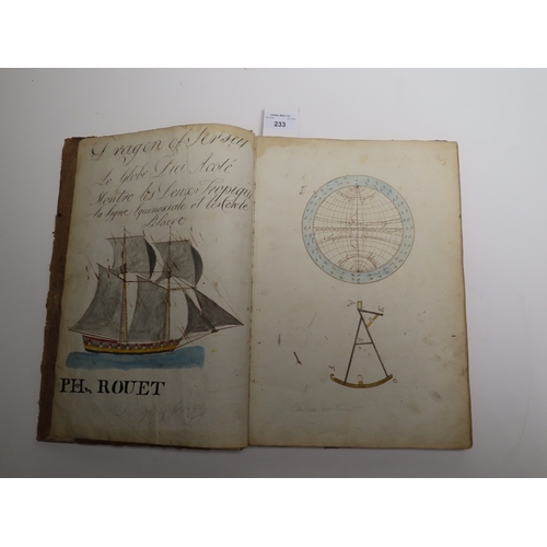 233 - CADET'S WORKBOOK BY PHILIPE ROUET, CIRCA 1787
with 29 hand-coloured drawings of ships (of varying si... 