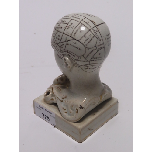 375 - A PHRENOLOGY INKWELL BY F. BRIDGES, CIRCA 1850
modelled in stoneware with transfer-printed phrenolog... 