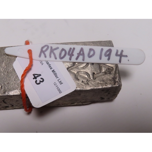 43 - A DUTCH EAST INDIA COMPANY (V.O.C.) SILVER INGOT SALVAGED FROM THE ROOSWIJK CARGO, CIRCA 1739
stampe... 