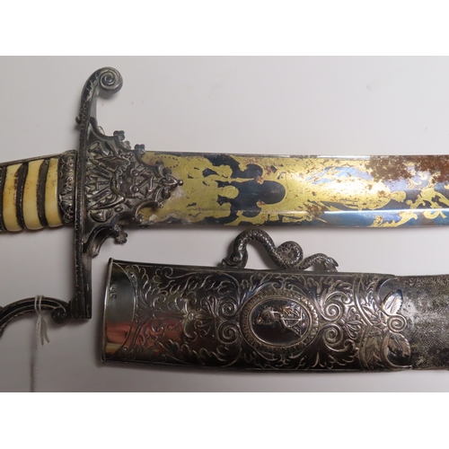 205 - Ø A VERY RARE, POSSIBLY UNIQUE, SILVER-MOUNTED SABRE PRESENTED TO COMMANDER JAMES KEARNEY WHITE, R.N... 