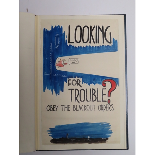 153 - 'TROOPING, 1939-45' POSTERS BY W. FRYER
a bound collection of 13 hand-coloured amusing posters, all ... 