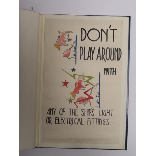 153 - 'TROOPING, 1939-45' POSTERS BY W. FRYER
a bound collection of 13 hand-coloured amusing posters, all ... 