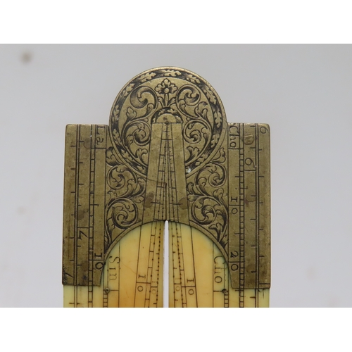 355 - Ø A RARE BRASS-MOUNTED IVORY FOLDING SECTOR BY THOMAS TUTTELL (FL. 1695-1702)
signed on the foliate ... 