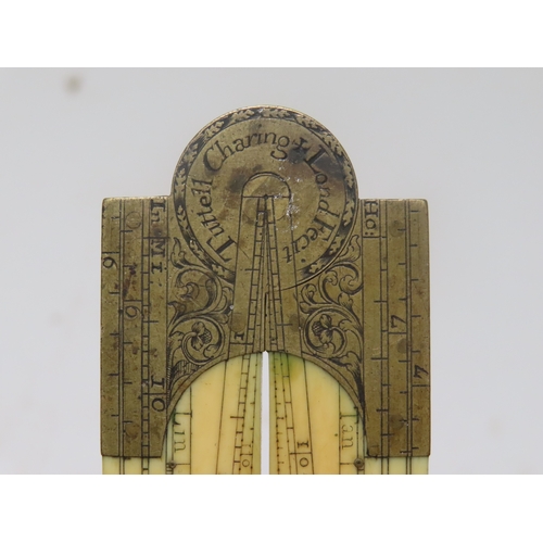 355 - Ø A RARE BRASS-MOUNTED IVORY FOLDING SECTOR BY THOMAS TUTTELL (FL. 1695-1702)
signed on the foliate ... 