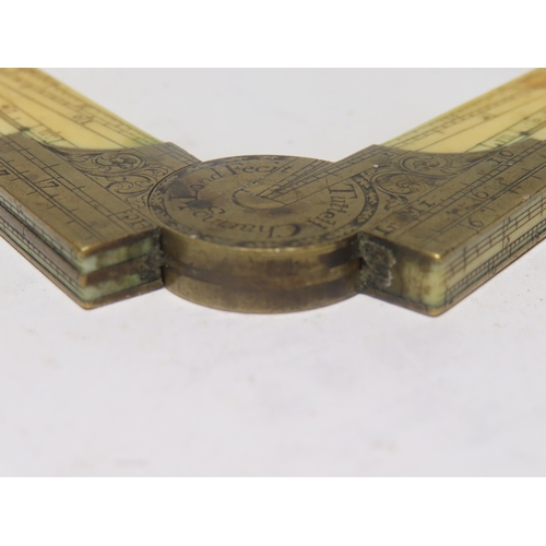 355 - Ø A RARE BRASS-MOUNTED IVORY FOLDING SECTOR BY THOMAS TUTTELL (FL. 1695-1702)
signed on the foliate ... 