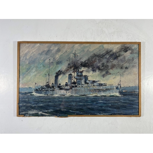 329 - δ SOREN BRUNOE (DANISH, 1916-1994)
With wind abeam: H.M.A.S. 'Sydney' underway
Unsigned and partiall... 