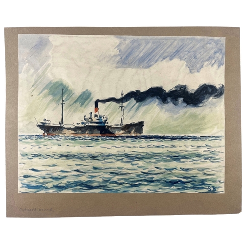 329 - δ SOREN BRUNOE (DANISH, 1916-1994)
With wind abeam: H.M.A.S. 'Sydney' underway
Unsigned and partiall... 