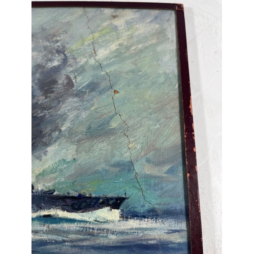 333 - δ SOREN BRUNOE (DANISH, 1916-1994)
H.M.S. 'Hood' at speed
Signed and dated 'Soren Brunoe 59' (lower ... 