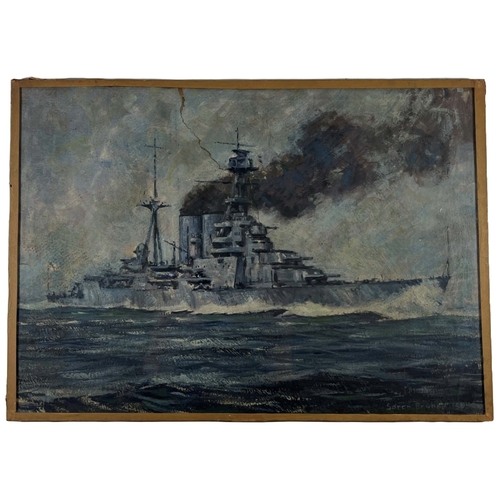 333 - δ SOREN BRUNOE (DANISH, 1916-1994)
H.M.S. 'Hood' at speed
Signed and dated 'Soren Brunoe 59' (lower ... 