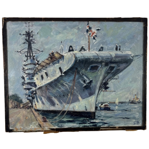 334 - δ SOREN BRUNOE (DANISH, 1916-1994)
The carrier H.M.S. 'Triumph' moored at the quay at Langelinie, De... 