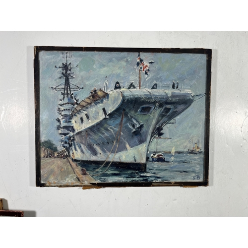 334 - δ SOREN BRUNOE (DANISH, 1916-1994)
The carrier H.M.S. 'Triumph' moored at the quay at Langelinie, De... 