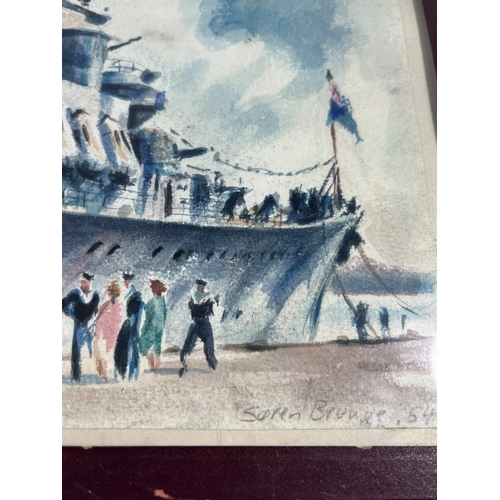 334 - δ SOREN BRUNOE (DANISH, 1916-1994)
The carrier H.M.S. 'Triumph' moored at the quay at Langelinie, De... 