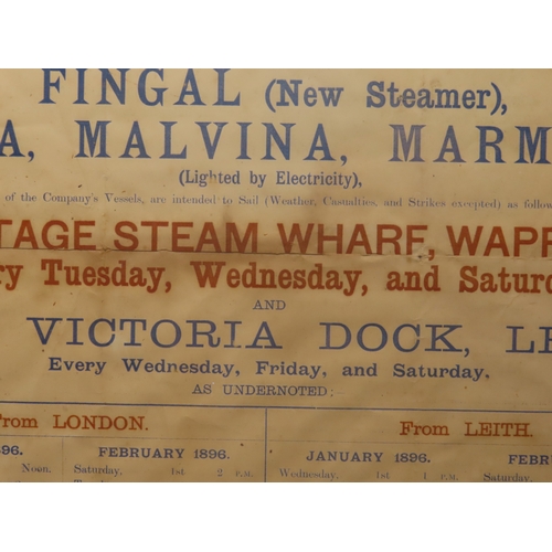 103 - A RARE LONDON & EDINBURGH SHIPPING CO. TIMETABLE, 1896
for Jan/Feb 1896, framed in double side m... 