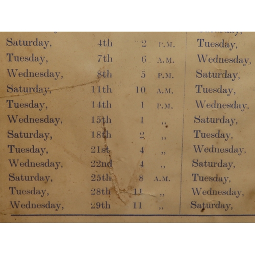 103 - A RARE LONDON & EDINBURGH SHIPPING CO. TIMETABLE, 1896
for Jan/Feb 1896, framed in double side m... 