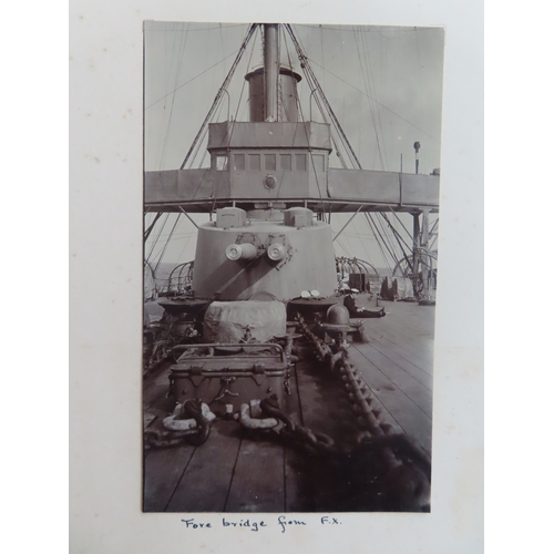 273 - A TOUR OF DUTY PHOTOGRAPH ALBUM FROM H.M. ARMOURED CRUISER CORNWALL 1912-1913
comprising approximate... 