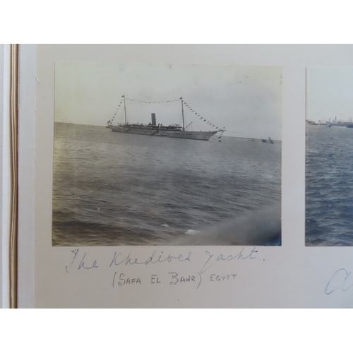 83 - PHOTOGRAPH ALBUM OF S.Y. SEMIRAMIS R.Y.S. CRUISE, 1910
May 21st to June 30th 1910, fine frontispiece... 