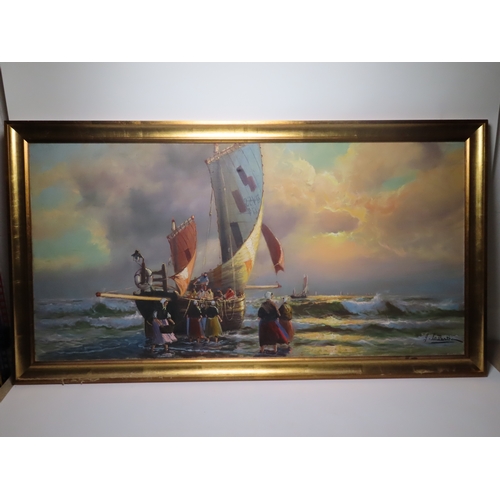 117 - YVAN LEDANTEC (20TH CENTURY)
Unloading the Catch 
Signed 'LeDantec' (lower right)
Oil on canvas
23½ ... 