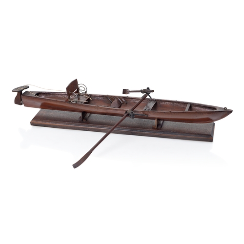 15 - A 19TH CENTURY MODEL FOR A SINGLE PERSON THAMES ROWING SKIFF
the 18in. hull carved from the solid, p... 