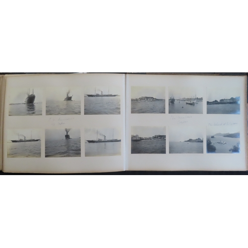 180 - PHOTOGRAPH ALBUM OF S.Y. SEMIRAMIS R.Y.S. CRUISE, 1910
May 21st to June 30th 1910, fine frontispiece... 