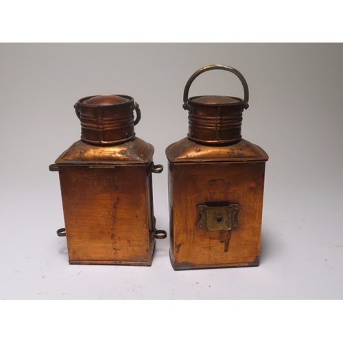 22 - TWO SMALL NAVIGATION LAMPS, CIRCA 1930
complete with burners and labels for masthead and stern, one ... 