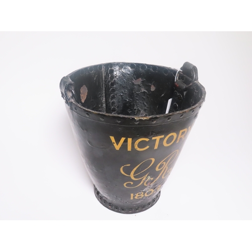 25 - A LEATHER GEORGIAN STYLE FIRE BUCKET FROM H.M.S. VICTORY, CIRCA 1905
with riveted rim and base, fini... 