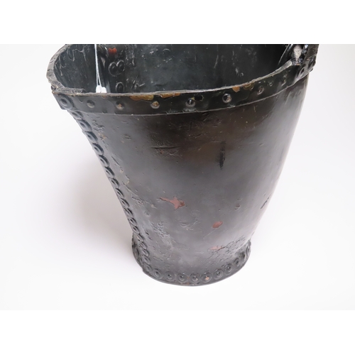 25 - A LEATHER GEORGIAN STYLE FIRE BUCKET FROM H.M.S. VICTORY, CIRCA 1905
with riveted rim and base, fini... 