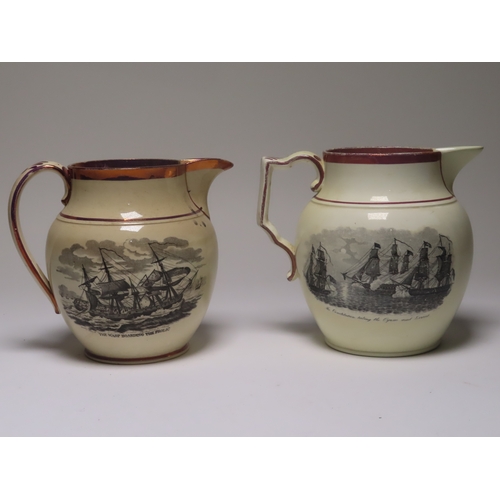 72 - TWO SUNDERLAND TRANSFER PRINT JUGS FOR THE AMERICAN WAR OF 1812
with transfer designs entitled The W... 