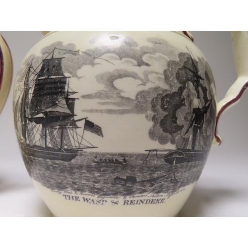 72 - TWO SUNDERLAND TRANSFER PRINT JUGS FOR THE AMERICAN WAR OF 1812
with transfer designs entitled The W... 