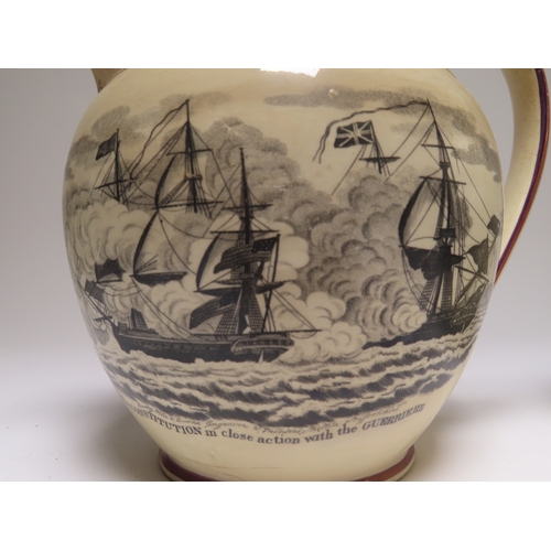 72 - TWO SUNDERLAND TRANSFER PRINT JUGS FOR THE AMERICAN WAR OF 1812
with transfer designs entitled The W... 