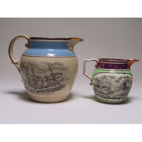 73 - TWO SUNDERLAND TRANSFER PRINTED JUGS FOR THE AMERICAN WAR OF 1812
with designs entitled The Wasp Boa... 