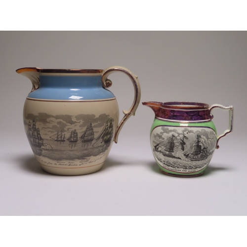 73 - TWO SUNDERLAND TRANSFER PRINTED JUGS FOR THE AMERICAN WAR OF 1812
with designs entitled The Wasp Boa... 