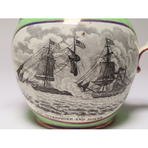 73 - TWO SUNDERLAND TRANSFER PRINTED JUGS FOR THE AMERICAN WAR OF 1812
with designs entitled The Wasp Boa... 