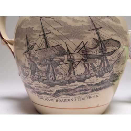 73 - TWO SUNDERLAND TRANSFER PRINTED JUGS FOR THE AMERICAN WAR OF 1812
with designs entitled The Wasp Boa... 