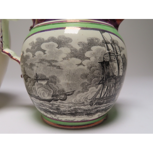 73 - TWO SUNDERLAND TRANSFER PRINTED JUGS FOR THE AMERICAN WAR OF 1812
with designs entitled The Wasp Boa... 