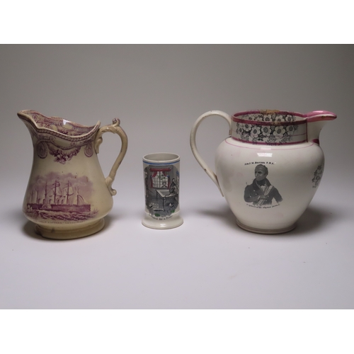 75 - A GROUP OF BRUNEL FAMILY TRANSFER WARE 
comprising a Thames Tunnel jug with portrait of Sir Mark Bru... 