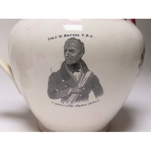 75 - A GROUP OF BRUNEL FAMILY TRANSFER WARE 
comprising a Thames Tunnel jug with portrait of Sir Mark Bru... 