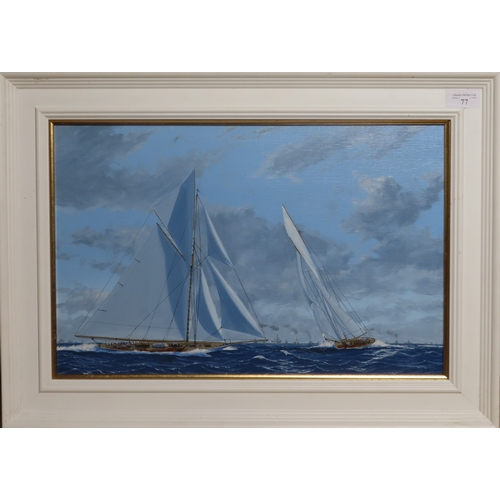 77 - δ JAMES MILLER (BRITISH, B.1962)
Columbia & Shamrock II contesting the America's Cup, 1901
Signe... 