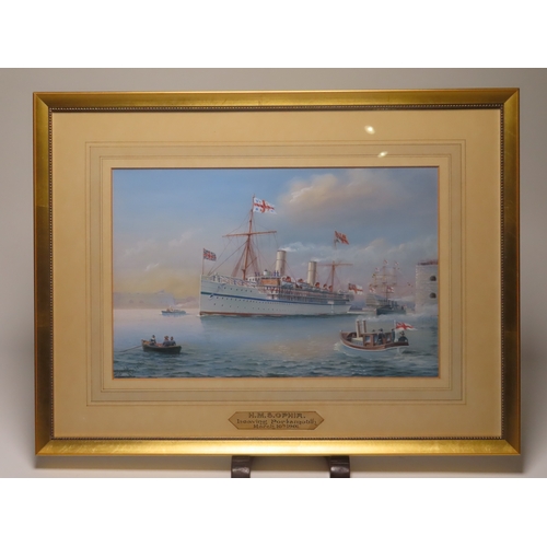 81 - HAROLD WHITEHEAD (BRITISH, 19TH-20TH CENTURY)
The Royal Yacht H.M.S. 'Ophir' leaving Portsmouth, Mar... 