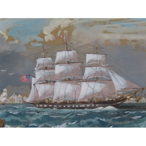 98 - MANNER OF ROWLAND LANGMAID (BRITISH, 1897-1956)
An American Trading Barque Sailing off a Busy Headla... 