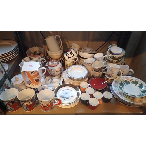 100 - Shelf of ceramics including London 2012 mugs, tea sets etc