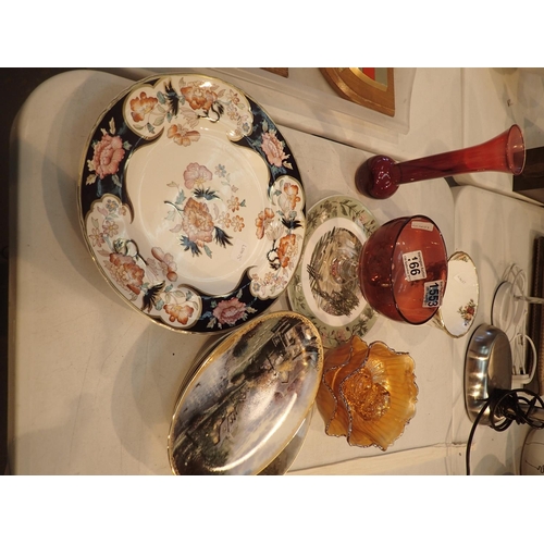 166 - Small quantity of glass and ceramics to include Cranberry glass, Carnival glass, Old Country Roses e... 