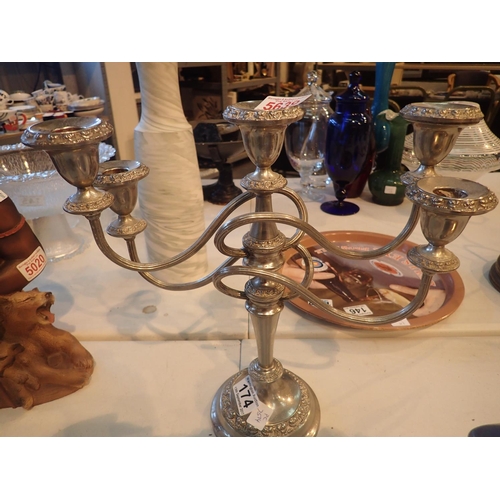 174 - Silver plated four branch candelabra